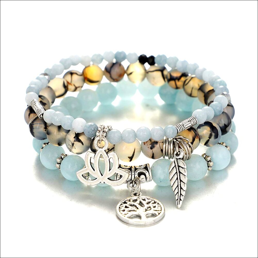 Tree of Life Yoga Healing Stone Bracelet, Alloy Metal, Elastic Stretch Fit